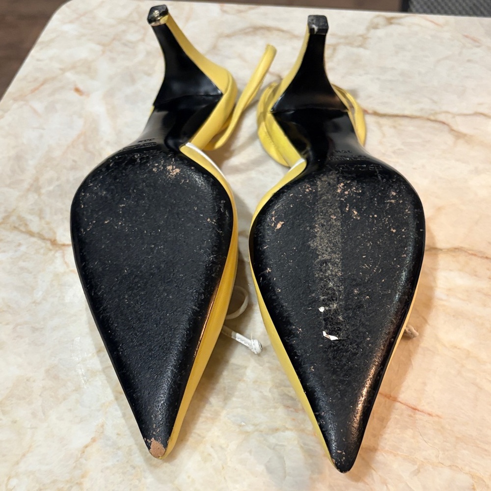 Escada Yellow Pointed Toe Slingback Heels - Picture 9 of 16